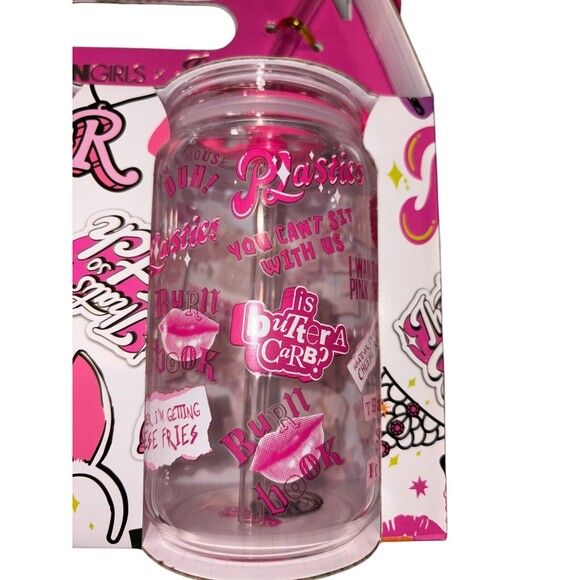 Mean Girls X Dragon Glassware Drinking Glasses With Glass Straws NEW Rare - Picture 4 of 5